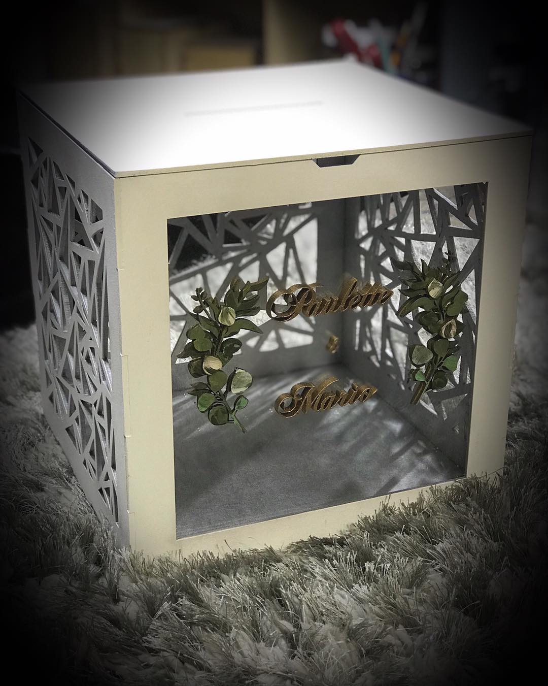 Caja para sobres personalizada Paulette y Mario - Romanzza