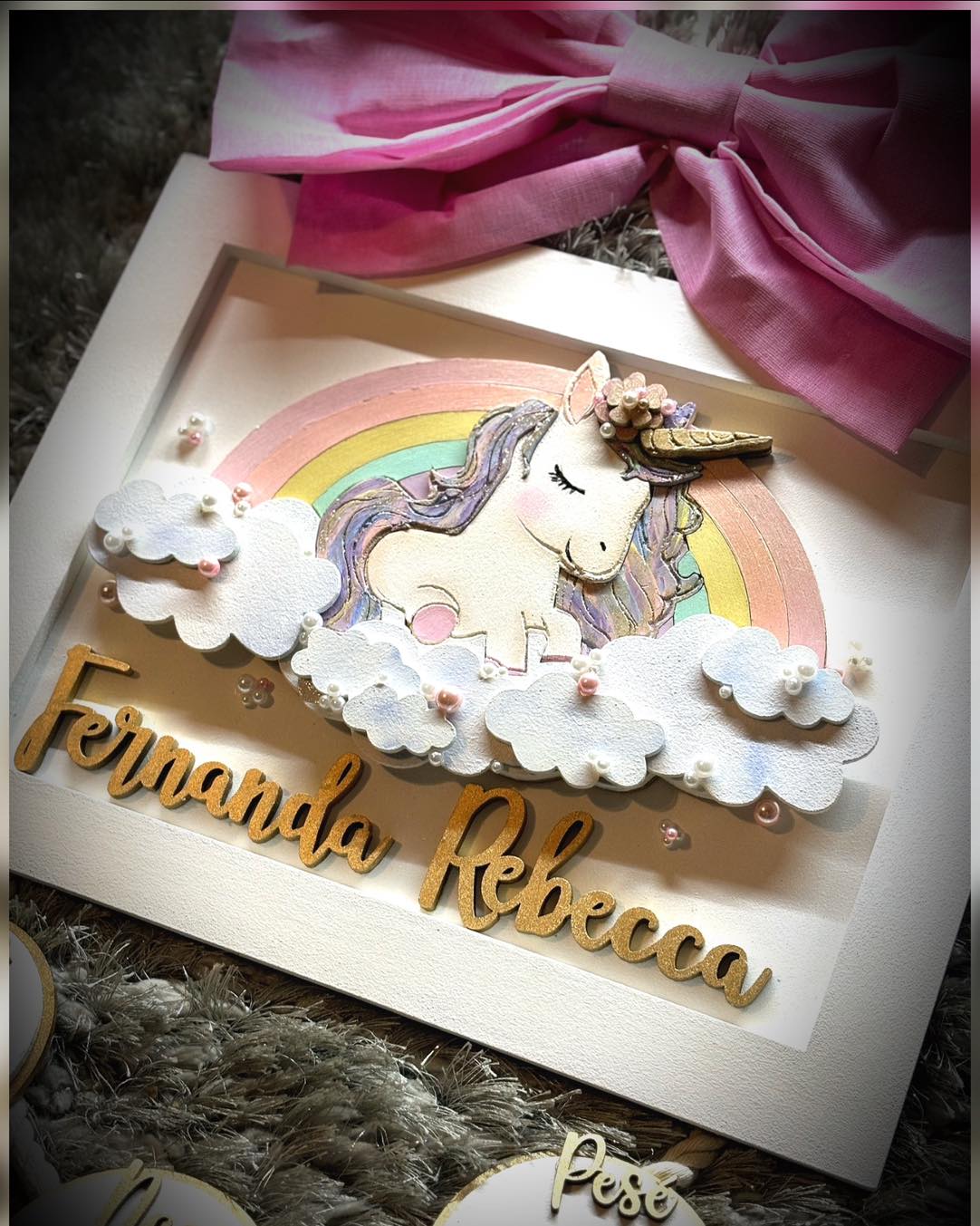 Colgante de maternidad Unicornio con flores y arcoíris para niña — Romanzza Monterrey