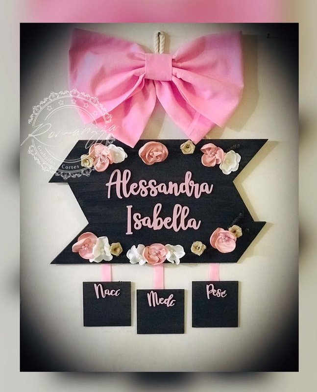 Colgante tablones negros con flores para niña variante 2